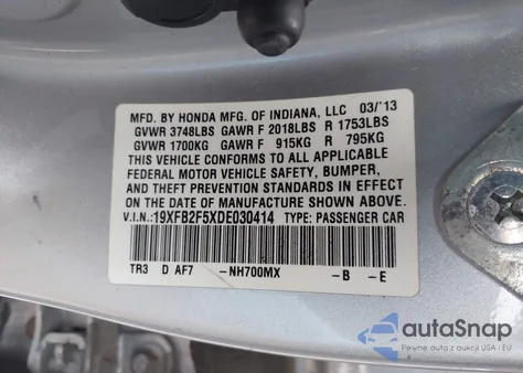 2013 Honda Civic Lx z USA, uszkodzony, nr VIN 19XFB2F5XDE030414